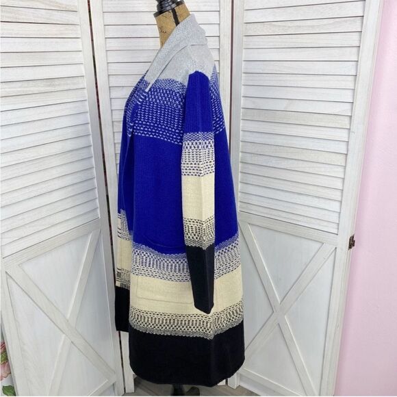 MaxSport Western Colorblock Long Cardigan Sweater Gray Blue Cream Black Large - Picture 3 of 12